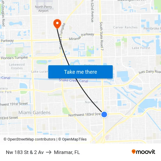 Nw 183 St & 2 Av to Miramar, FL map