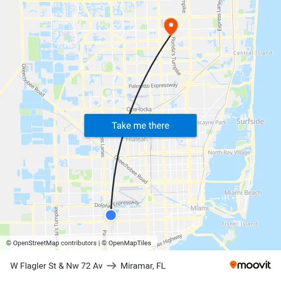 W Flagler St & Nw 72 Av to Miramar, FL map