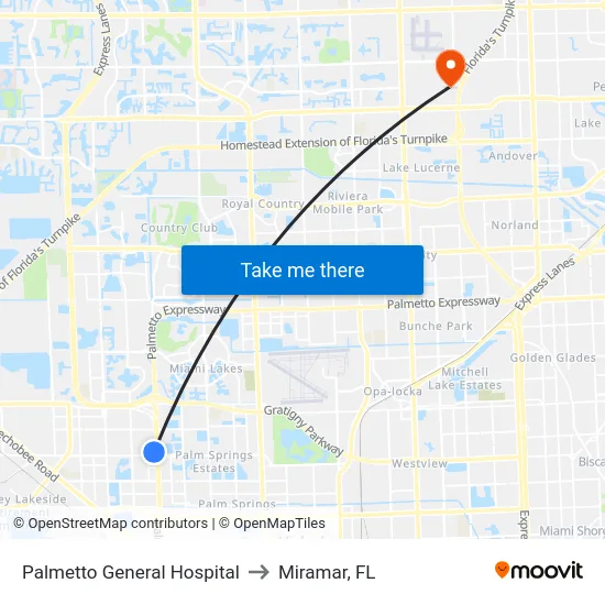 Palmetto General Hospital to Miramar, FL map