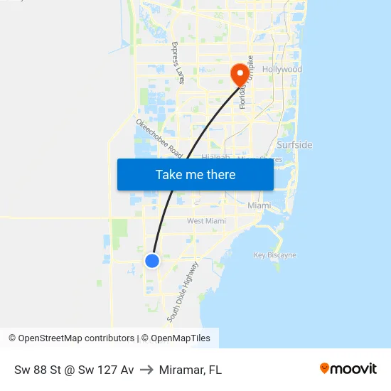 Sw 88 St @ Sw 127 Av to Miramar, FL map
