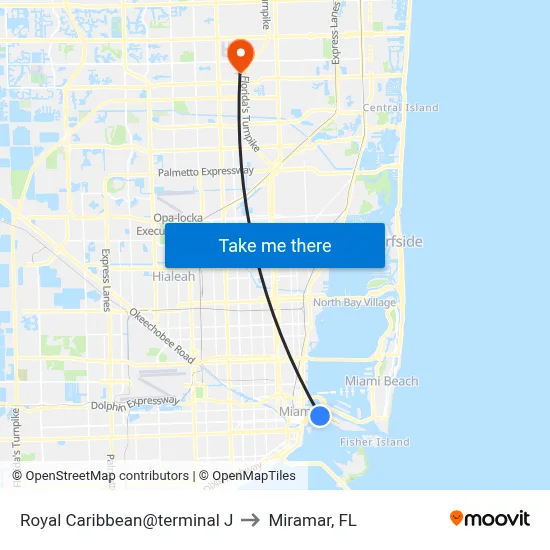 Royal Caribbean@terminal J to Miramar, FL map