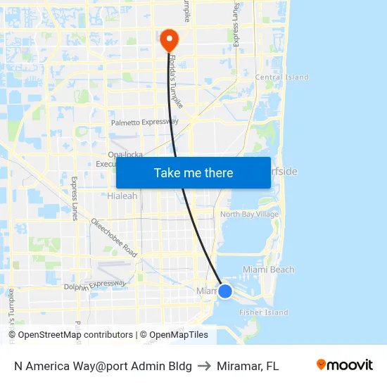 N America Way@port Admin Bldg to Miramar, FL map