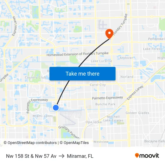 Nw 158 St & Nw 57 Av to Miramar, FL map