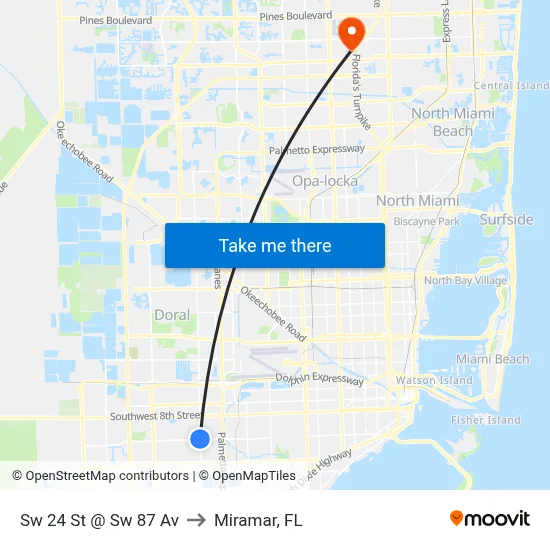 Sw 24 St @ Sw 87 Av to Miramar, FL map