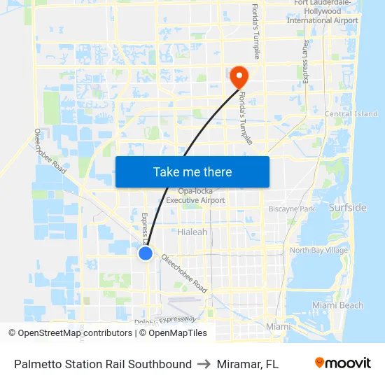 Palmetto Station Rail Southbound to Miramar, FL map