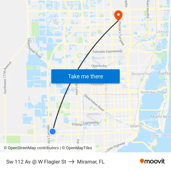 Sw 112 Av @ W Flagler St to Miramar, FL map