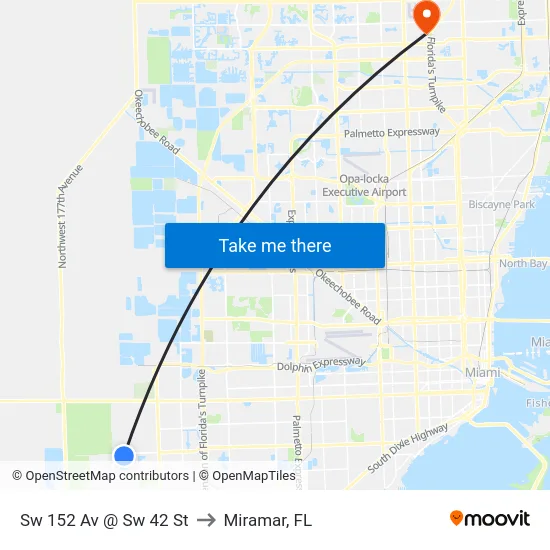 Sw 152 Av @ Sw 42 St to Miramar, FL map