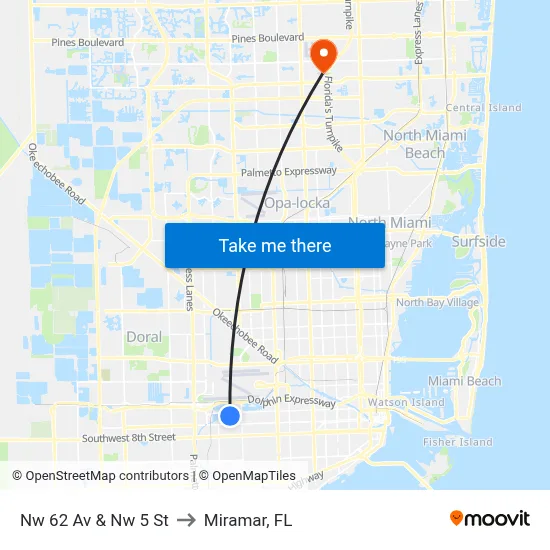 Nw 62 Av & Nw 5 St to Miramar, FL map