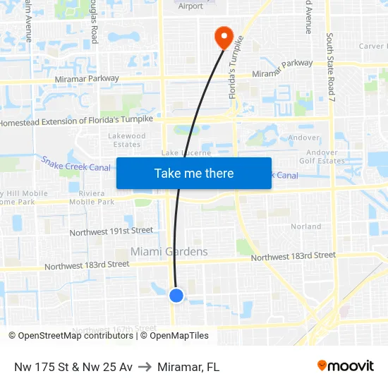 Nw 175 St & Nw 25 Av to Miramar, FL map