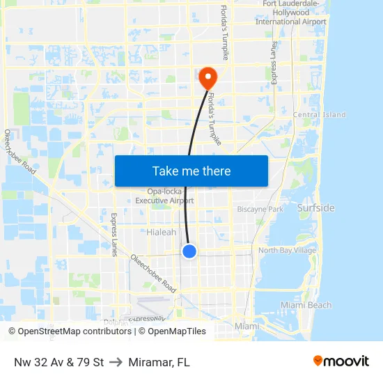 Nw 32 Av & 79 St to Miramar, FL map