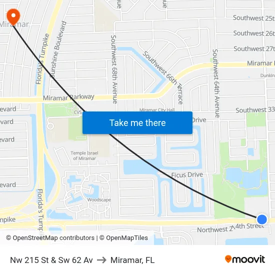 Nw 215 St & Sw 62 Av to Miramar, FL map