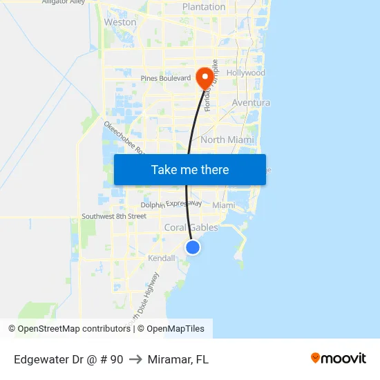 Edgewater Dr @ # 90 to Miramar, FL map