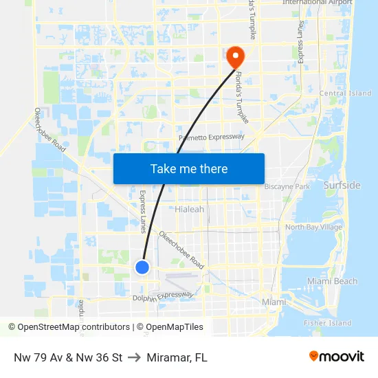 Nw 79 Av & Nw 36 St to Miramar, FL map
