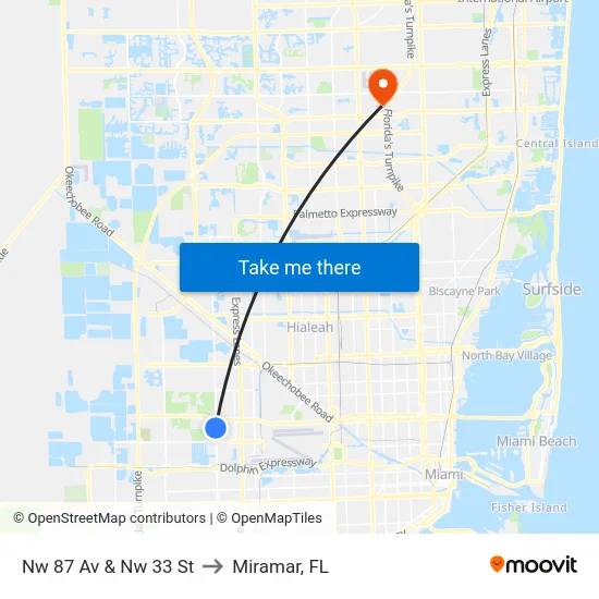 Nw 87 Av & Nw 33 St to Miramar, FL map