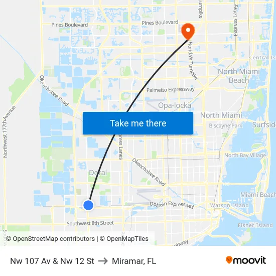 Nw 107 Av & Nw 12 St to Miramar, FL map