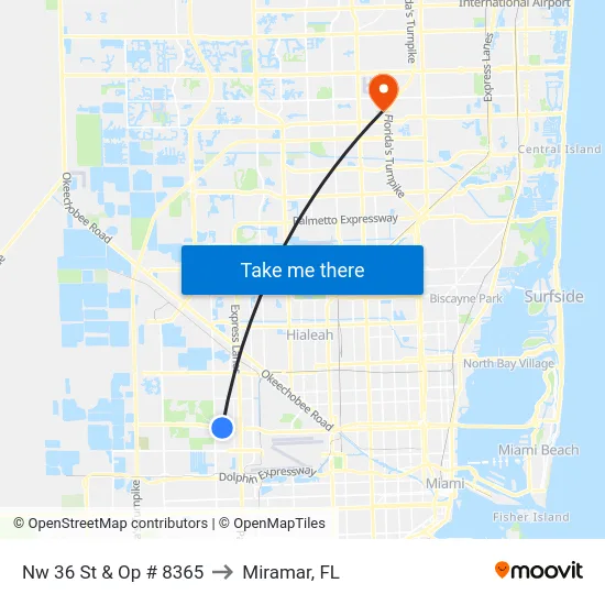 Nw 36 St & Op # 8365 to Miramar, FL map