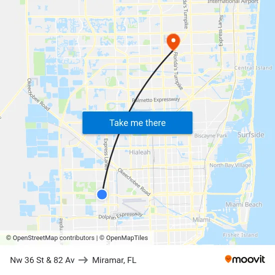 Nw 36 St & 82 Av to Miramar, FL map