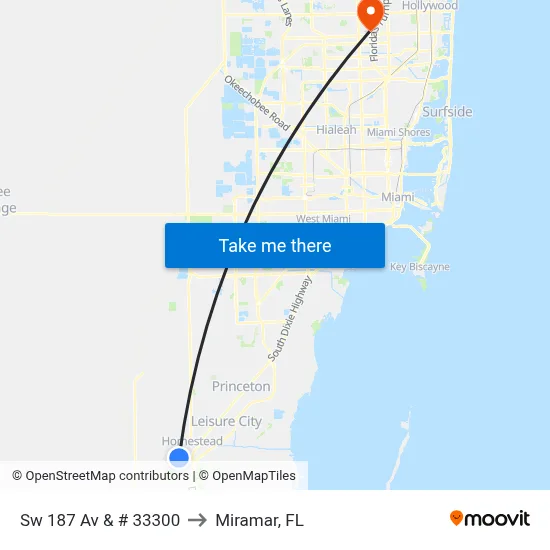 Sw 187 Av & # 33300 to Miramar, FL map