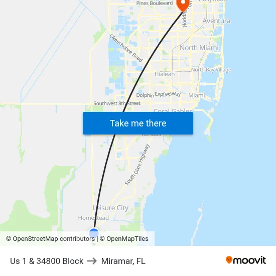 Us 1 & 34800 Block to Miramar, FL map