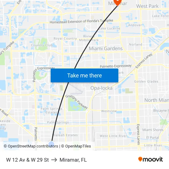 W 12 Av & W 29 St to Miramar, FL map