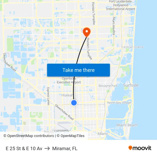 E 25 St & E 10 Av to Miramar, FL map