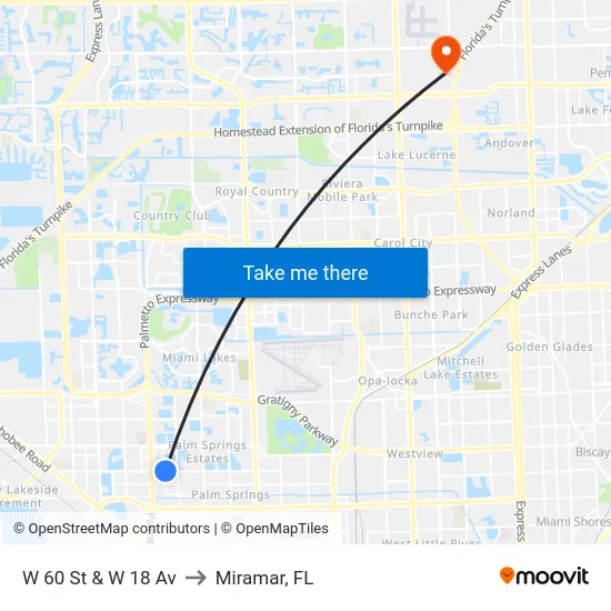 W 60 St & W 18 Av to Miramar, FL map