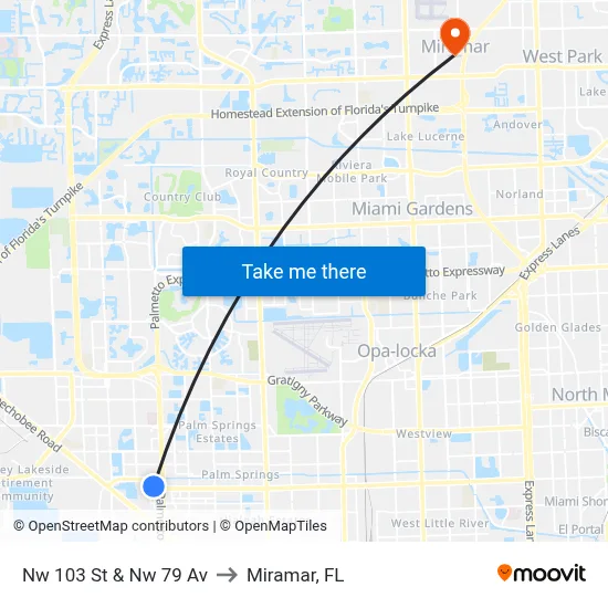 Nw 103 St & Nw 79 Av to Miramar, FL map