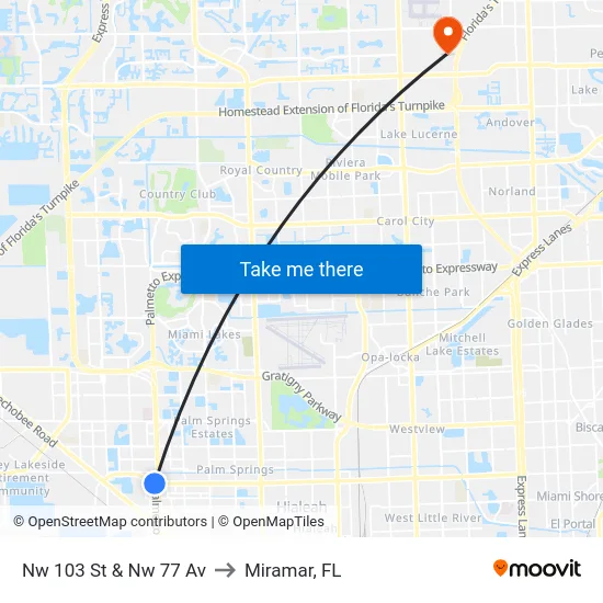 Nw 103 St & Nw 77 Av to Miramar, FL map