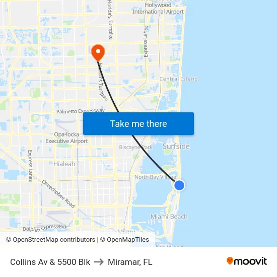 Collins Av & 5500 Blk to Miramar, FL map