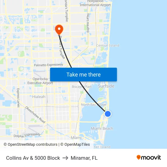 Collins Av & 5000 Block to Miramar, FL map