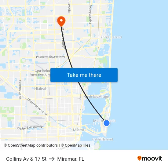 Collins Av & 17 St to Miramar, FL map
