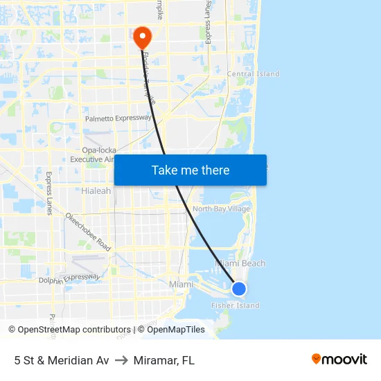 5 St & Meridian Av to Miramar, FL map