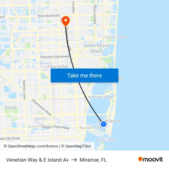 Venetian Way & E Island Av to Miramar, FL map