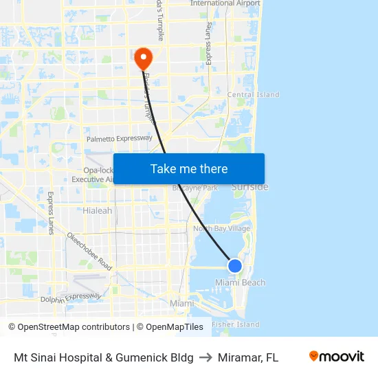 Mt Sinai Hospital & Gumenick Bldg to Miramar, FL map