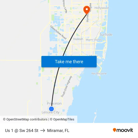 Us 1 @ Sw 264 St to Miramar, FL map