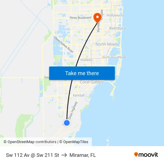 Sw 112 Av @ Sw 211 St to Miramar, FL map
