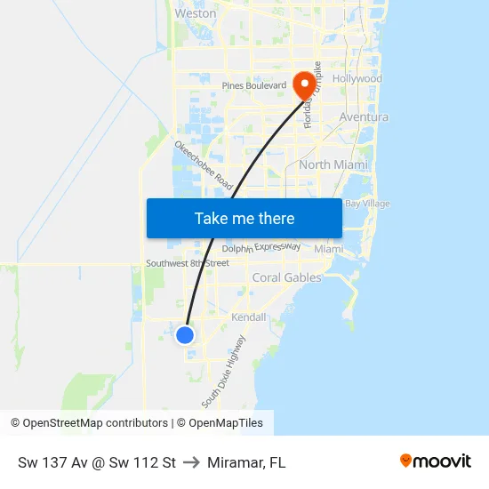 Sw 137 Av @ Sw 112 St to Miramar, FL map