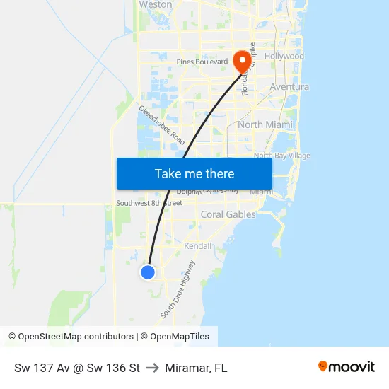 Sw 137 Av @ Sw 136 St to Miramar, FL map