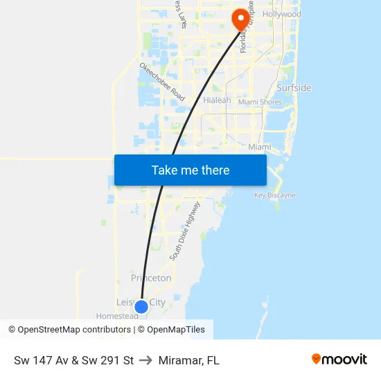 Sw 147 Av & Sw 291 St to Miramar, FL map