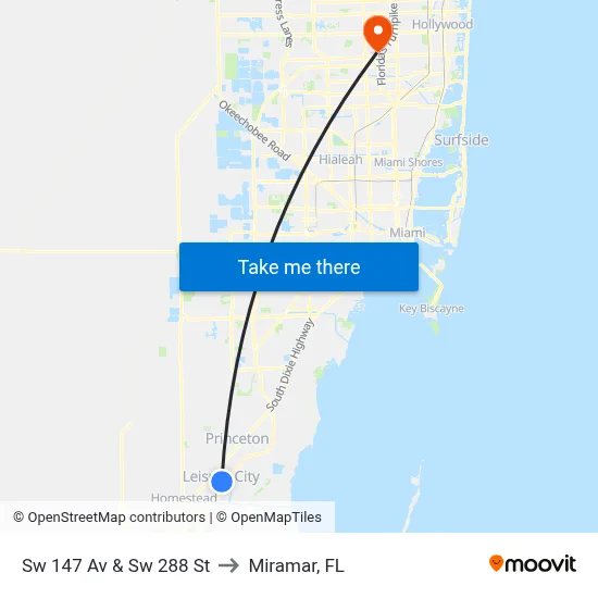 Sw 147 Av & Sw 288 St to Miramar, FL map
