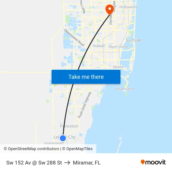 Sw 152 Av @ Sw 288 St to Miramar, FL map