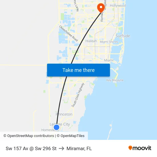Sw 157 Av @ Sw 296 St to Miramar, FL map