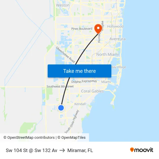 Sw 104 St @ Sw 132 Av to Miramar, FL map
