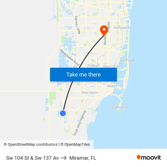 Sw 104 St & Sw 137 Av to Miramar, FL map