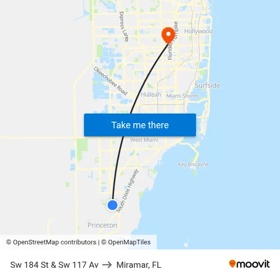 Sw 184 St & Sw 117 Av to Miramar, FL map