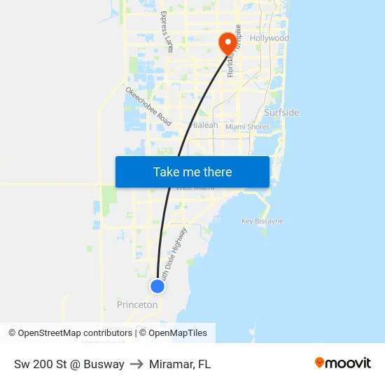 Sw 200 St @ Busway to Miramar, FL map