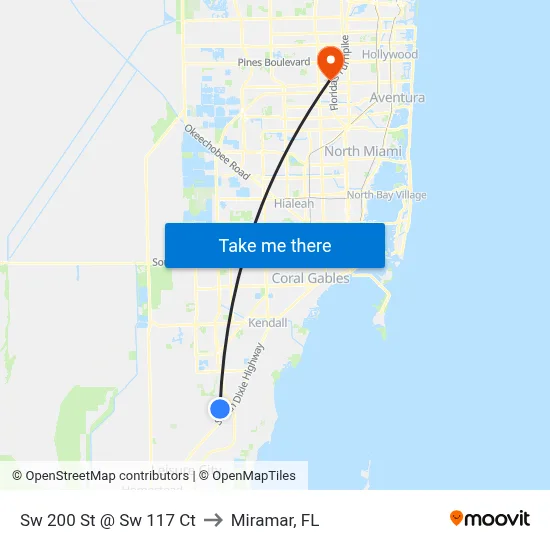 Sw 200 St @ Sw 117 Ct to Miramar, FL map