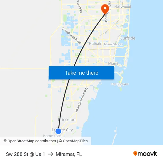 Sw 288 St @ Us 1 to Miramar, FL map