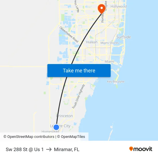 Sw 288 St @ Us 1 to Miramar, FL map
