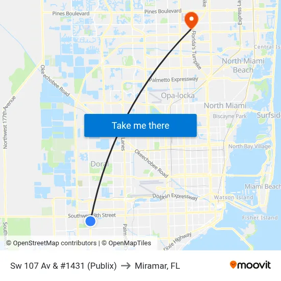 Sw 107 Av & #1431 (Publix) to Miramar, FL map
